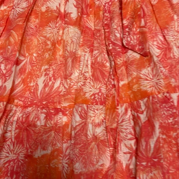 Orange Hawaiian puff sleeve maxi dress belted - Picture 3 of 4